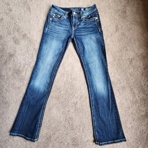 Miss Me Low-Rise Slim Boot Jeans in Dark Blue Wash
